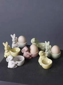 Cute Bunny Egg Holder: Pink Resin Easter Decor For Kitchen Counter/Desk – Adorable Egg Cup Storage For Breakfast, Spring Tabletop Decoration, Perfect Easter Gift & Farmhouse Kitchen Accessory - Multicolor - View 6