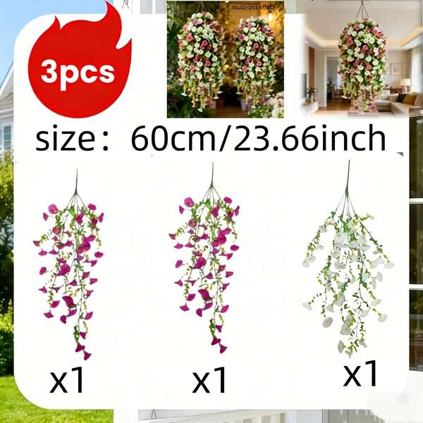 3 piezas de flores artificiales de primavera, con diseño de color en bloque de enredaderas de plástico, aportan una atmósfera fresca, adecuadas para la decoración de primavera. Fácil mantenimiento, aptas para la decoración diaria del hogar, la decoración de fiestas o arreglos festivos como Acción de Gracias, Pascua, San Patricio, San Valentín, compromiso, Eid, aniversario, boda, manualidades para el hogar y fiestas de jardín con estilo campestre.