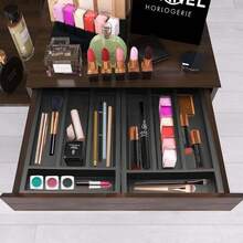 Small Cutlery Tray Narrow Wooden Silverware Organizer 12"X6.7" Spoon Kitchen Utensil Holder For Drawer Divider Bamboo Cutlery Drawer Organizers Storage Black Wood Silverware Tray Flatware Organizer - ColorA - View 3