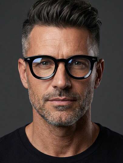 1 par de gafas de hombre con montura redonda de PC, unicolor minimalista, retro, artístico y casual