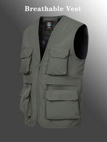 1pc Men's Utility Vest Jacket, Outdoor Plus Size Casual Vests With Multiple Pockets, Spring/Autumn/Summer Sports - Army Green - View 2