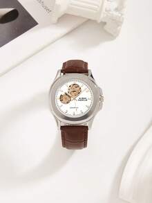 CASIRUI 1枚自动机械镂空表盘男士腕表，时尚经典陀飞轮，精美礼品 - 銀色 - 查看 9