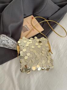 New Fashionable Sequin Mini Shoulder Bag, Unique Small Square Crossbody Bag For Women - Gold - View 11