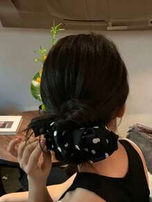 1/2件裝黑白波點柔美優雅髮飾，極簡百搭慵懶風布藝髮飾，適合女性與女孩夏季日常穿著與校園配戴 - 彩色 - 查看 2
