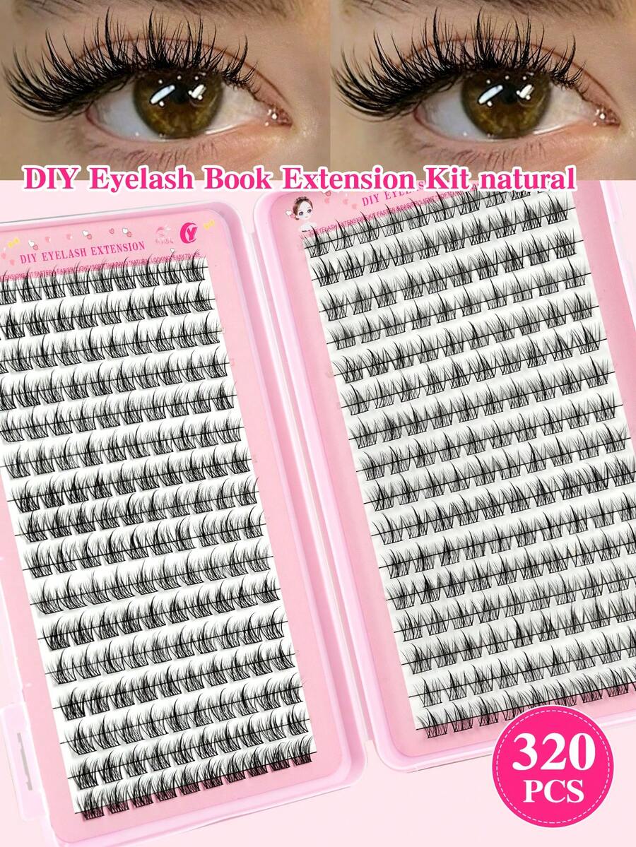 320pcs Cluster False Eyelash Book - DIY Natural, Anime, Cross, Cluster And Fluffy Styles Eyelash Extension - Suitable For Beginners, Reusable C-Curl Lashes - Mixed Length 11-13mm - C - 查看 1