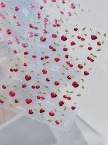 1 pieza Pegatina de uñas de cereza brillante, pegatina de uñas de gelatina con brillo, pegatina de transferencia de uñas de fruta de dibujos animados de moda, pegatinas decorativas de uñas DIY - Multicolor - Ver 3