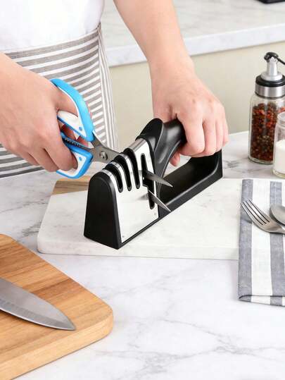 1个四合一磨刀器，高品质抛光刀片，适用于陶瓷刀、钢刀、剪刀、厨房工具、家居必备品、学生用品