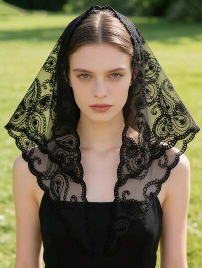 1件装时尚女士蕾丝刺绣围巾头带，适合日常佩戴、假日、节日和婚礼场合。