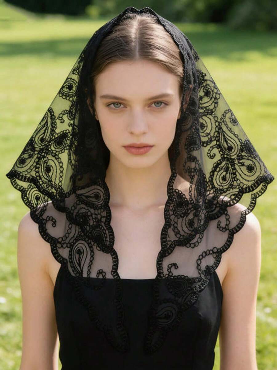 1件装时尚女士蕾丝刺绣围巾头带，适合日常佩戴、假日、节日和婚礼场合。 - 彩色 - 查看 1