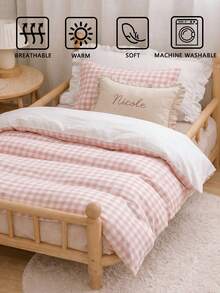 2pcs/3pcs Pink Fresh & Cute Striped Kids Bedding Set (1 Duvet Cover + 1/2 Pillowcase, Without Filler), Made Of Soft & Skin-Friendly Polyester Fabric, Suitable For Daily Use, Master Bedroom, Guest Room, All Seasons - Multicolor - View 6