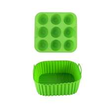 多功能硅胶空气炸锅蛋糕模具套装，简约百搭风格。方形纸杯蛋糕造型，不粘易脱模设计。可用作烘焙纸杯或方形模具。可重复使用，易于清洁。兼容迷你空气炸锅、烤箱和速热烹饪机。 - 彩色 - 查看 11