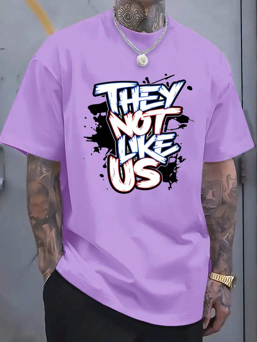 Men's Fashionable Summer Patterned Short-Sleeve T-Shirt, Cool And Stylish, With Unique Printed Designs. Suitable For Various Occasions, With A Wide Range Of Colors And Styles - 紫色 - 查看 1