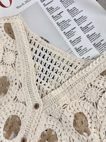 Lace Hollow Out Camisole Vest, Wide Strap Sleeveless Top For Women, Summer Outerwear, New Design Niche Style - Brown - View 7