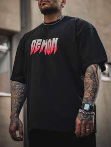 FRACTYR Men's Summer Casual Street Fashion Black & Red Tiger Graphic Double-Sided Loose Fit Round Neck Short Sleeve T-Shirt - Black - View 3