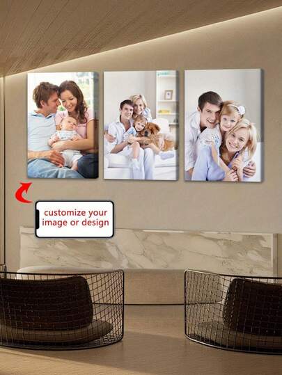 Conjunto de 3 pôsteres em tela personalizados - Envie suas próprias fotos! Ideal para decoração de parede de casamento, pronto para pendurar. Decoração vertical para quarto, escritório, Dia das Mães, Dia dos Pais, aniversário - Decoração romântica para casa, sem moldura.