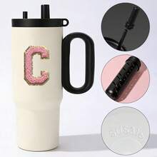 1个冰霸杯，大容量不锈钢恒温水瓶，便携式，26个字母A-Z图案，带吸管手柄 - 白色 - 查看 10