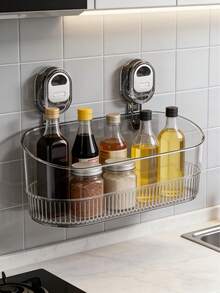 No Drill Strong Suction Cup Storage Box, Luxury Transparent Large Capacity, Bathroom Kitchen Wall Mounted Organizer Basket - Multicolor - View 5