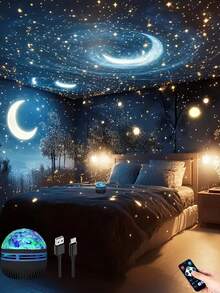 An Arctic Light Starry Night Projection Lamp, A Galaxy Starry Night Projector, Creates A Dazzling Starry Night Aurora Effect In The Room. It Is The Perfect Gift And Decoration For Valentine's Day. It Has 14 Different Galaxy Lighting Effects And Is Suitable For Room And Home Decoration, Home Theater, Ceiling, Gift Decoration, Camping, Wedding Decoration, Magical Projection Lamp Gifts, Festival Parties, Etc. - 黑色 - 查看 9