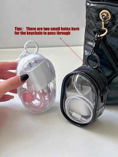 Bộ 2 túi/1 túi mini trong suốt có khóa kéo, túi đựng trang sức đa năng dùng để đựng tai nghe, sạc dự phòng, móc khóa, nhẫn, nước hoa, đồ dùng du lịch thiết yếu cho cả nam và nữ (kiểu móc khóa ngẫu nhiên), hộp đựng trang sức, túi nhỏ, hộp đựng cọ trang điểm, giá đựng cọ, hộp đựng nước hoa, túi đựng đồ, quà tặng cho nữ, quà Giáng sinh, ý tưởng quà tặng cho nữ