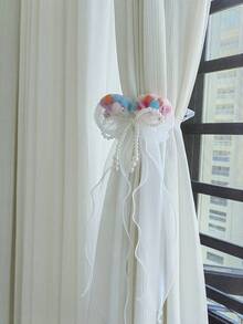 2个法式浪漫白色薄纱蝴蝶结窗帘绑带 - 泡泡紗 - 查看 7