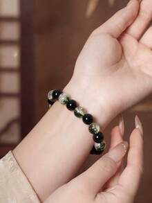 Pulsera de obsidiana negra y fantasma verde, prosperidad y buena fortuna, carrera próspera, joyería espiritual de cristal de energía para mujeres y hombres - Multicolor - Ver 7