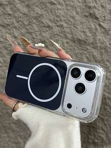 Luxury Magnetic Wireless Charging Transparent Phone Case Compatible With IPhone 17 Pro Max 17 Pro 17 16 15 14 13 Pro Max 16 15 14 Plus Shockproof Protective Cover - Black - View 3