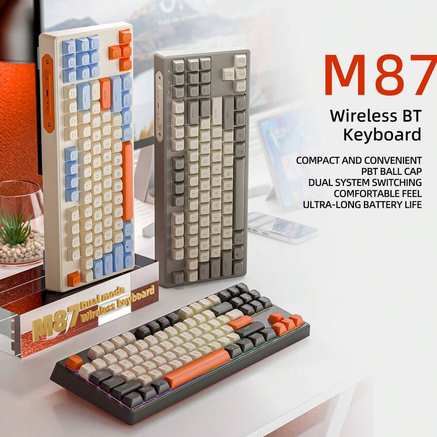 M87 无线蓝牙双模机械键盘，配备游戏/办公静音 PBT 键帽 - 查看 1