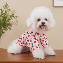 1件宠物T恤，轻薄透气，时尚爱心印花，适合小型犬、吉娃娃、猫咪 - 粉色 - 查看 1