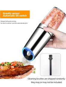 1/2 Set de molinillo eléctrico de sal y pimienta con sensor de gravedad y luz LED (Baterías no incluidas), operación con una sola mano, ajuste de grosor, herramienta de cocina negra, regalo para Navidad/Halloween/Día del Padre/Día de la Madre (Requiere 6 baterías AAA) - Multicolor - Ver 5