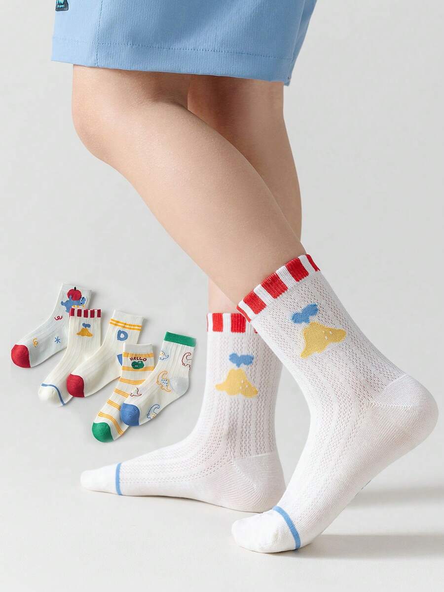儿童袜子，薄款卡通运动袜，夏季网眼中筒袜 - 彩色 - 查看 1