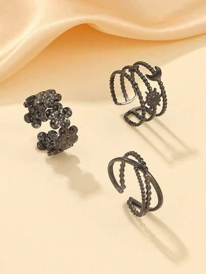 Set de 3 anillos de acero inoxidable de estilo gótico con puntos negros, de moda exagerada para Halloween, adecuado para decoración diaria o regalo de mujer