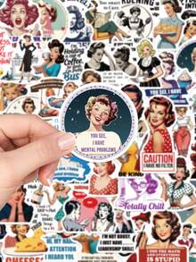 50pcs American Retro Female Quotes Sticker For Water Bottle Laptop Luggage Journal Diary Phone Sticker - Multicolor - View 5