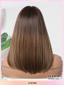 Tóc giả TOPSHE 14 inch mềm mại, bồng bềnh, màu nâu ombre thẳng, làm từ sợi tổng hợp chịu nhiệt, phù hợp cho nữ giới sử dụng hàng ngày, cosplay, tiệc Halloween, phù hợp cho người mới bắt đầu. - Màu nâu ombre - Xem 5