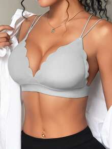 1件装女士交叉露背露乳沟支撑性感荷叶边文胸 - 灰色 - 查看 3