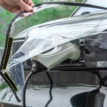 1 Peça Capa de Chuva Transparente com Borda Preta para Carregador de Veículo Elétrico, Bainha Protetora À Prova d'Água para Carregamento de Veículo de Nova Energia, Capa Universal Portátil à Prova de Intempéries e Anti-Vazamento - 1 capa de chuva para pistola de carregamento - Visão 6
