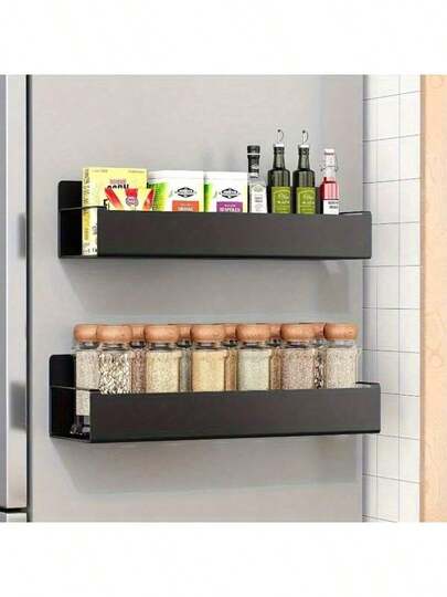 Magnetic Storage Rack No Punching Magnetic Refrigerator Rack Wall Mounted Side Storage Shelf Removable Organizer Kitchen Accessories Kitchen Storage Home & Living Fridge Organizer