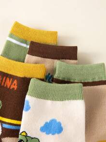 5双装儿童趣味“山海经典”卡通袜 - 中筒袜，饰有猴子、鲨鱼和青蛙图案 | 透气防滑婴儿袜 | 男女童日常穿着（四季皆宜） - 彩色 - 查看 8