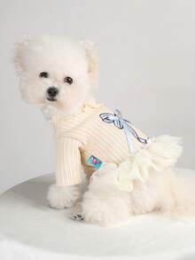 PETCIRCLE 1pc Pet Clothes, Dog/Cat Apparel, Spring/Summer New Arrival, Lightweight Breathable Comfortable Blue Bow Tulle Dress - Multicolor - View 2