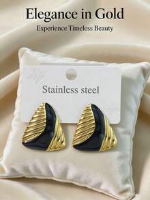 1 Pair/2 Pairs Women's Triangle Stud Earrings, Stainless Steel Earrings, Unique Fashion Stainless Steel Jewelry Accessories, Geometric Pattern Combined With Gold Enamel Pendant, Asymmetrical Shaped Colorful Women's Charming Earrings, Suitable For Daily Wear And Holiday Party, Applicable For Halloween, Christmas, Thanksgiving, New Year And Other Various Holiday Party Gifts - G203-g204 - View 5