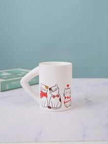 1个创意可爱猫咪图案拉花咖啡杯，个性化V型手柄办公陶瓷杯，复古家居水杯，浪漫情侣杯，早餐杯，情侣漱口杯，酒店前台水杯，毕业派对杯，礼品 - 彩色 - 查看 6