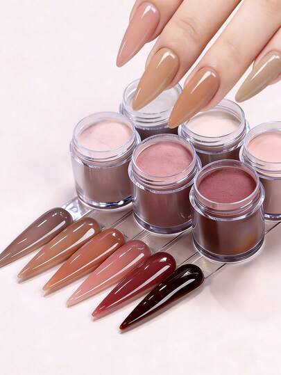 Naked Nail Powder 6 Color Matte Brown Nail Powder Suitable For Nail Salons And Home Use (1G/Pcs)