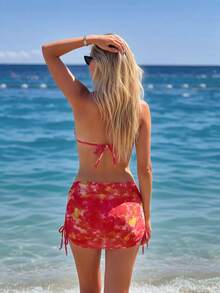 Bộ bikini hai mảnh buộc cổ họa tiết nhuộm màu đậm dành cho nữ năm 2026, kiểu dáng gợi cảm thời trang cho kỳ nghỉ, gồm 3 mảnh và váy quấn có dây rút, thích hợp cho bãi biển và spa thư giãn. - Nhiều màu - Xem 3