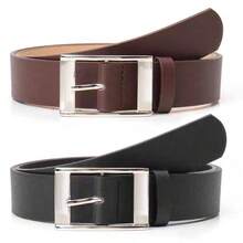 1pc Men's Fashionable Versatile Black Leather Belt - Black - View 3