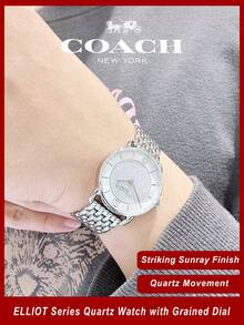Coach ELLIOT Series Women's Watch, Silver Tone Case Silver Stainless Steel Band Silver Sand Dial - Silver - View 1