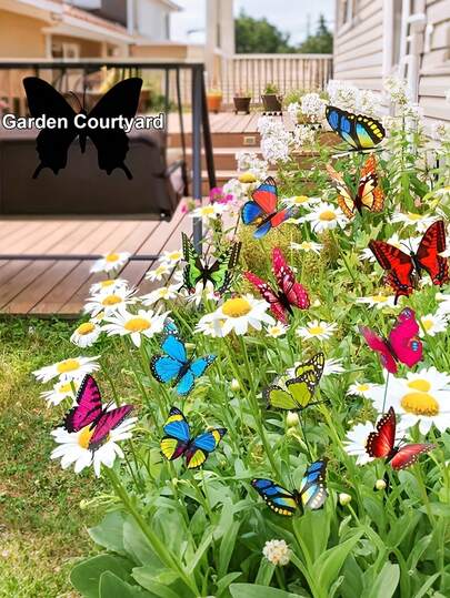 40pcs 3D Butterfly Decorative Stakes, 3D Butterfly Ground Stake, Garden Butterfly Stake, Waterproof Outdoor Yard Decor, Home Decor, Party Supplies, Garden Decor, Vase Decor, Wreath, Spring Decor, Wedding Decor