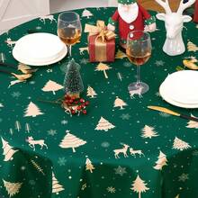 Rectangular Waterproof Christmas Tablecloth - Deer And Tree Design - Durable Polyester - Perfect For Parties, Home And Outdoors - Festive Table Decoration - 60x120/60x102 Inches - Green 60" - View 3
