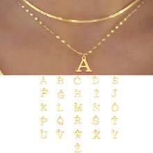 2 piezas Conjunto de collares minimalistas de acero inoxidable con letras, cadena de espiga para mujer, cadena con forma de labios, collar de letras multicapa - Oro-3 - Ver 2