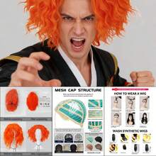 Short Vibrant Orange Curly Clown Cosplay Wig With Optional Eyebrows – Fun, Fluffy & Fabulous For Holiday, Circus & Party Costumes, Soft Synthetic Heat Resistant Fibers, Lightweight & Comfortable - One Size Fits Most - Easy To Style & Wear (Unisex) - Multicolor - View 11