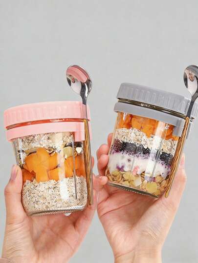 1 pieza Taza de avena, Taza de ensalada, Taza de desayuno sellada, Taza portátil para cereal, leche, ensalada y yogur con tapa y cuchara, Recipiente de almacenamiento de verduras y frutas, Recipiente hermético para preparación de comidas, Adecuado para restaurante, cafetería, útiles escolares, regalo de Navidad