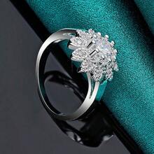 Nhẫn bạc 925 mạ hình hoa hướng dương đính đá Zirconia, size 7-10, dành cho nữ, thích hợp cho đám cưới, tiệc tùng. - Bạc - Xem 2